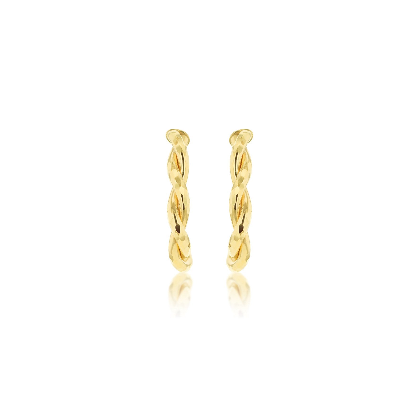 9ct Yellow Gold Diamond Cut Twist Oval Hoop Earrings 19mm