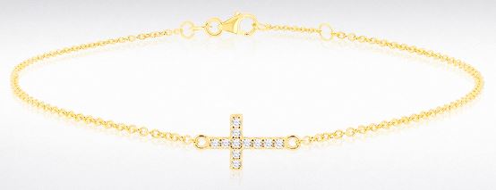 9ct Yellow Gold Cubic Zirconia Cross Bracelet