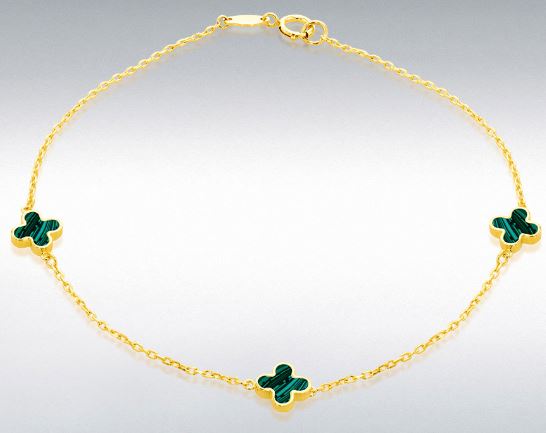 9ct Yellow Gold Malachite Clover Petal Bracelet