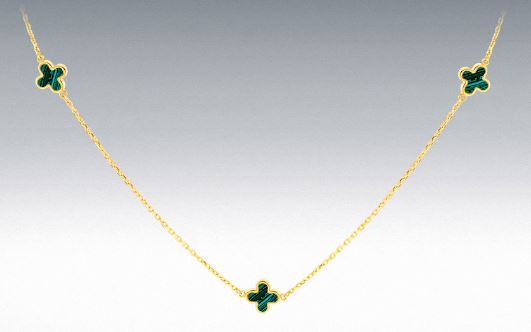 9ct Yellow Gold Malachite Clover Petal Necklace