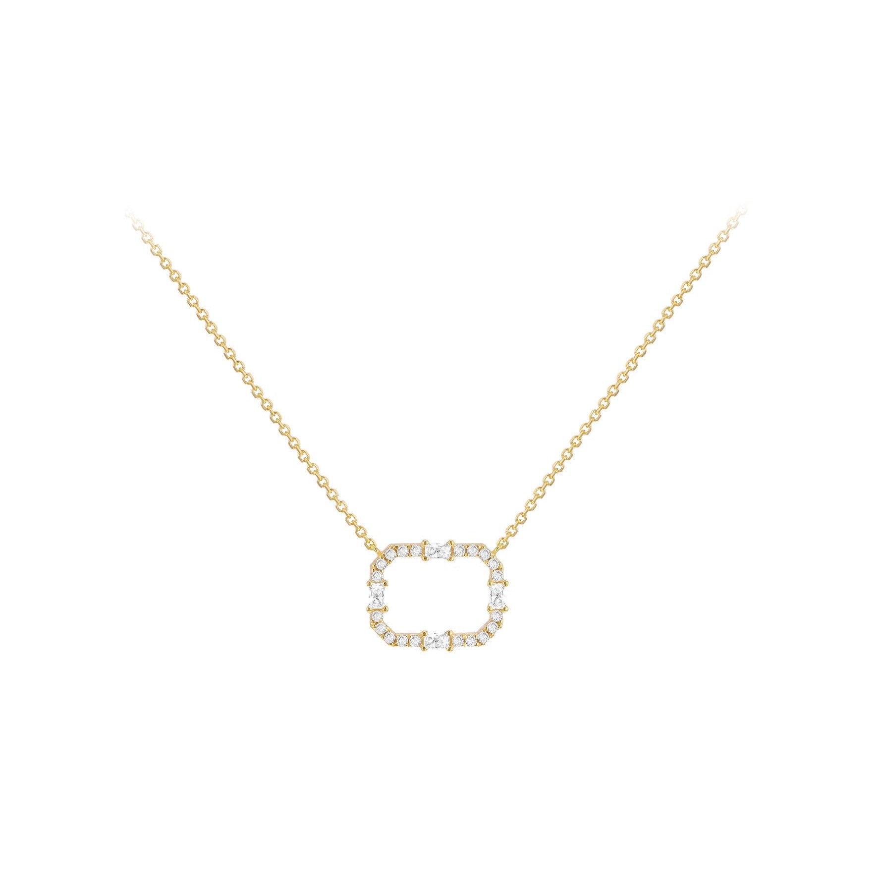 9ct Yellow Gold CZ Rectangle Necklace