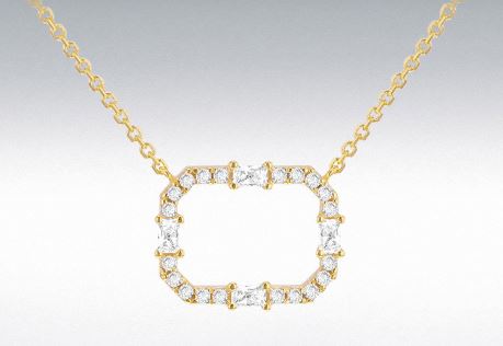 9ct Yellow Gold CZ Rectangle Necklace