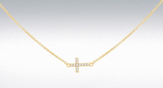 9ct Yellow Gold Cubic Zirconia Cross Pendant Necklace