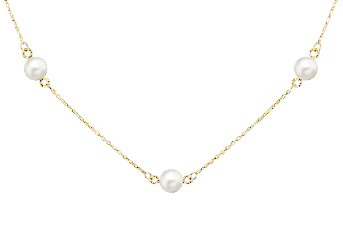 9ct Yellow Gold Freshwater Pearl Station Necklace