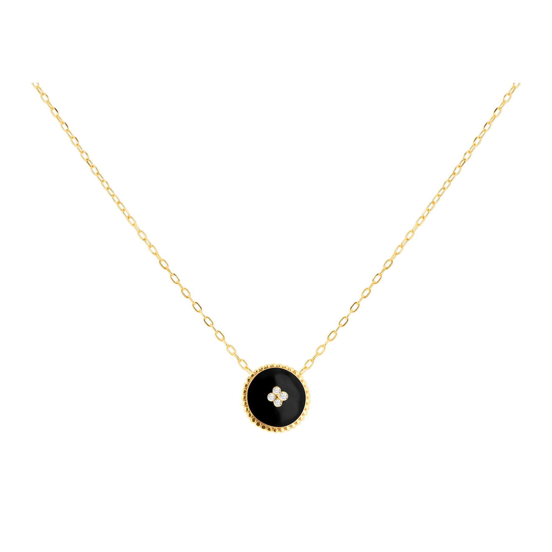 Elegant 9ct Yellow Gold Black Enamel Diamond Necklace