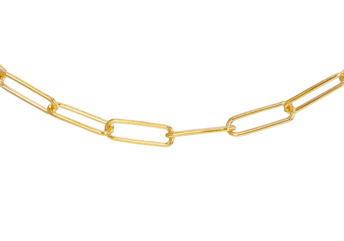 Sterling Silver Yellow Gold Plated Paperlink Chain Necklace 18'