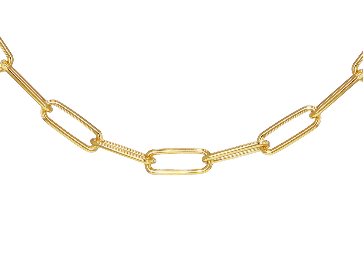 Sterling Silver Yellow Gold Plated Paperlink Chain Necklace 18'