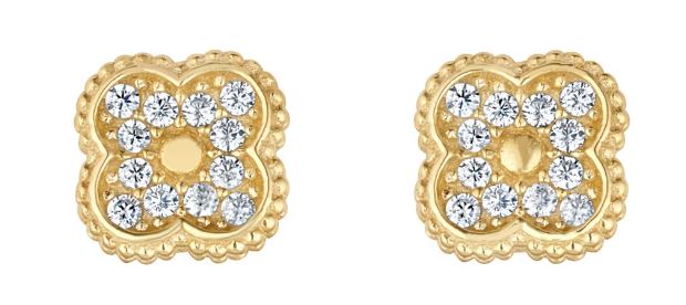 9ct Yellow Gold CZ and Plain Double Hoop Earrings