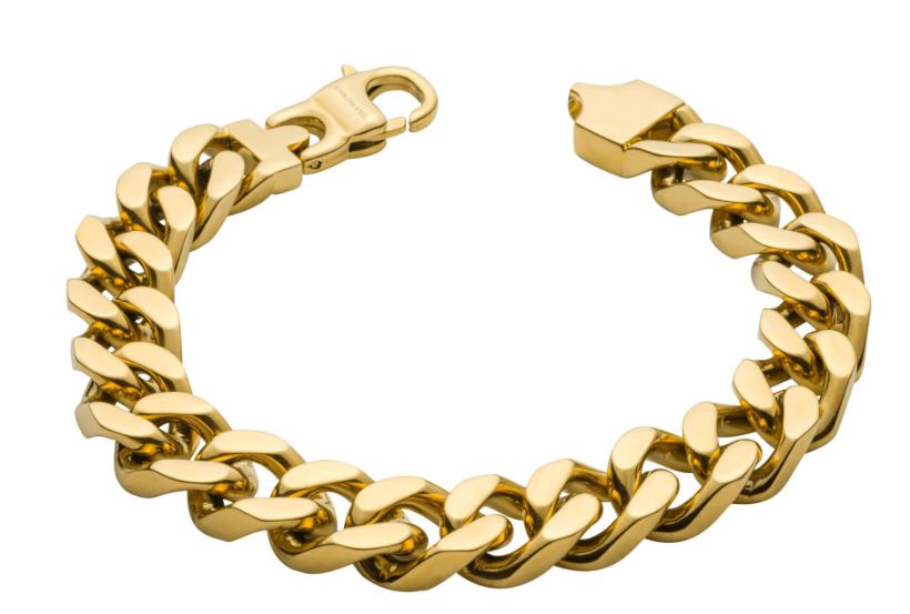 Fred Bennett Men's Stainless Steel Yellow Gold Plated Heavyweight Curb Chain Bracelet