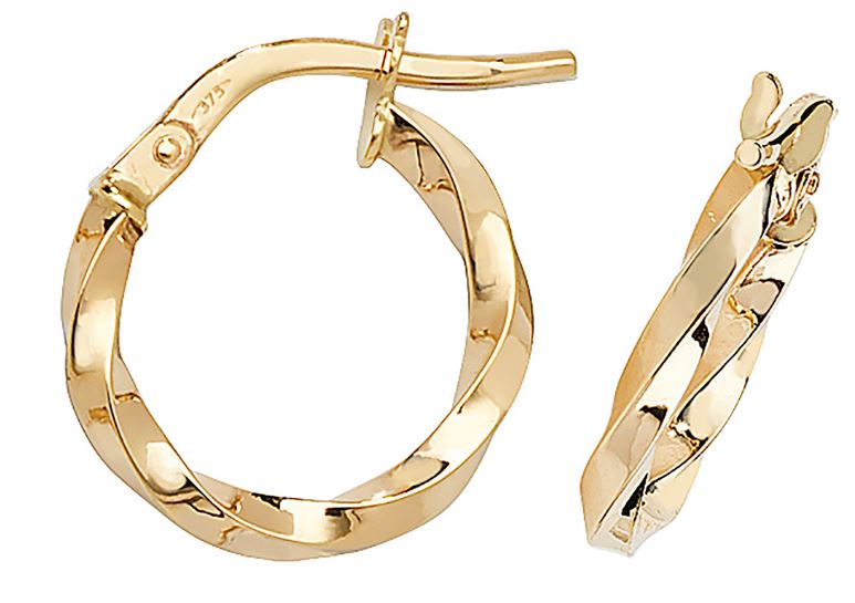 9ct Yellow Gold Twist Hoop Earrings