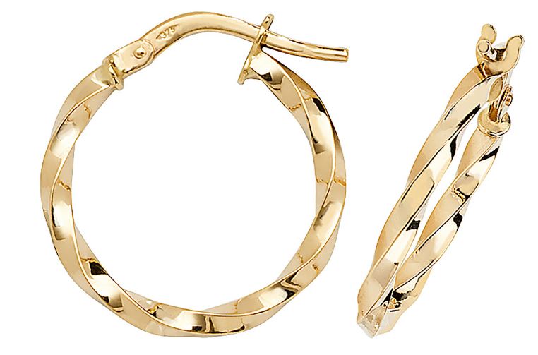 9ct Yellow Gold Twisted Hoop Earrings