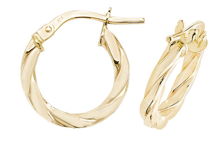 9ct Yellow Gold Twist Hoop Earrings