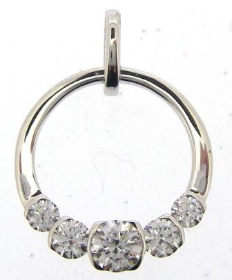 14ct White Gold Five Stone CZ Circle Pendant