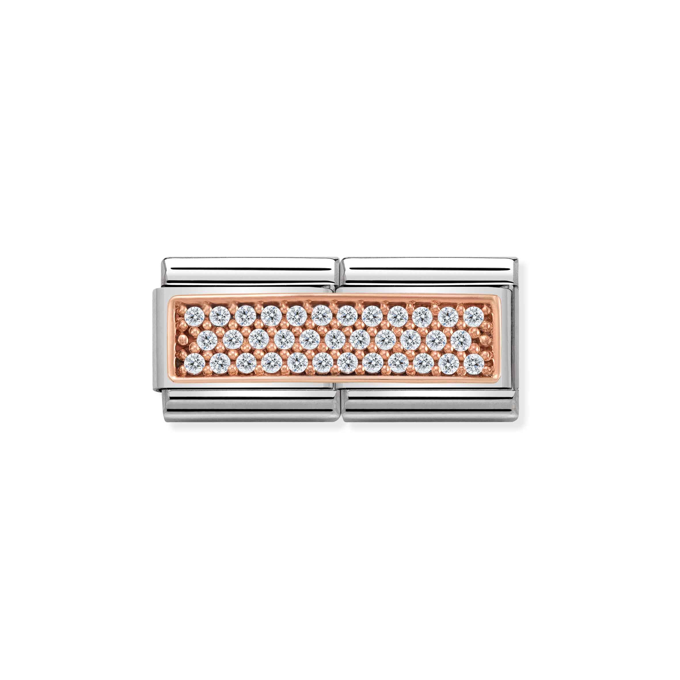 Nomination Composable Classic White Double Pavé Rose Gold & CZ Link