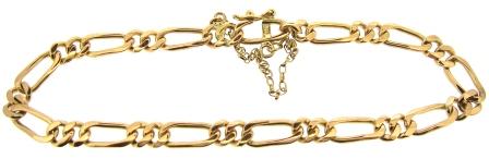 Vintage 18ct Yellow Gold Figaro Link Bracelet With Safety Chain