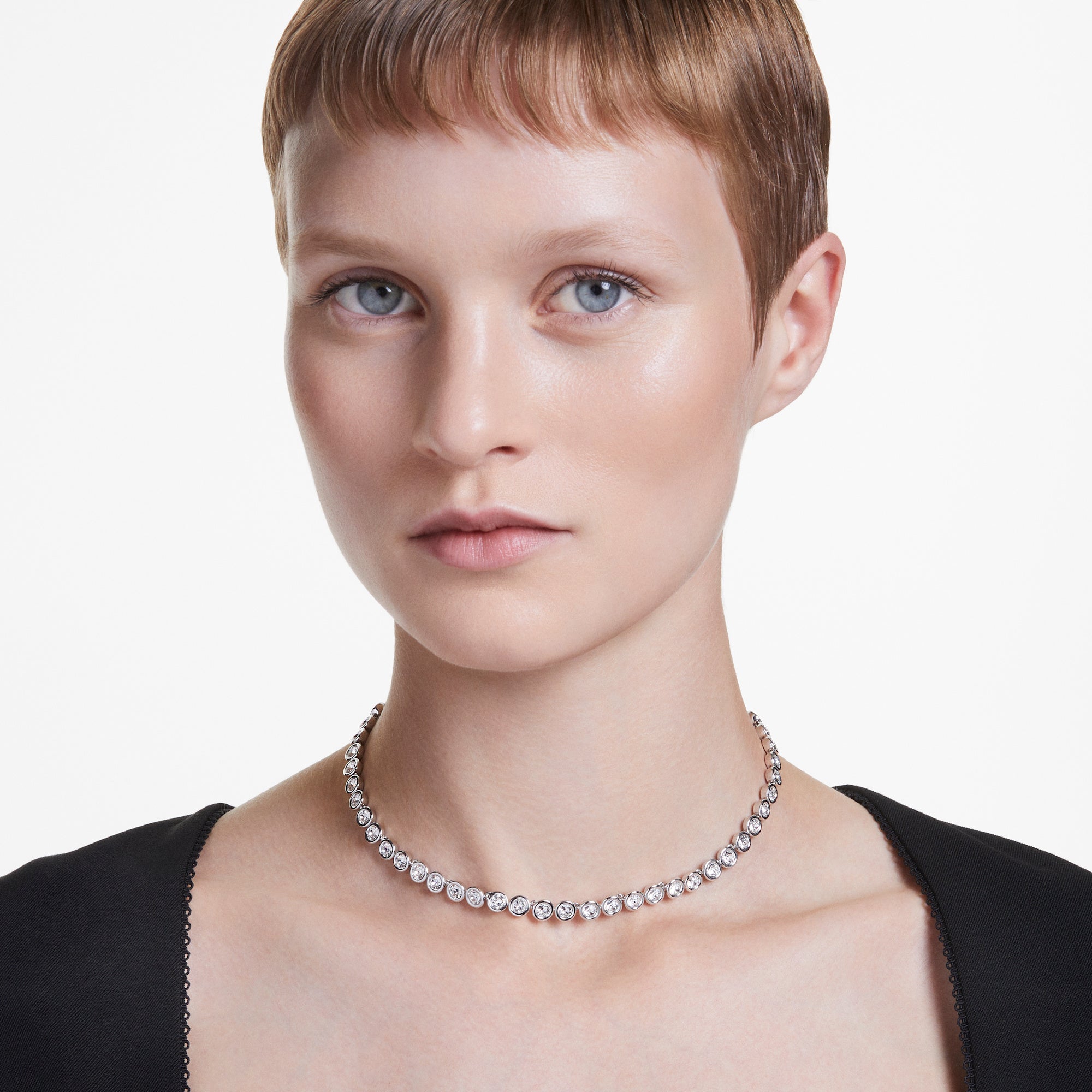 Swarovski Imber Tennis Necklace - Rhodium Plated - White Crystals