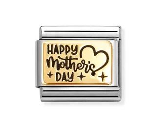 Nomination Composable Classic Happy Mother's Day Plate Charm - Stainless Steel & Yellow Gold with Black