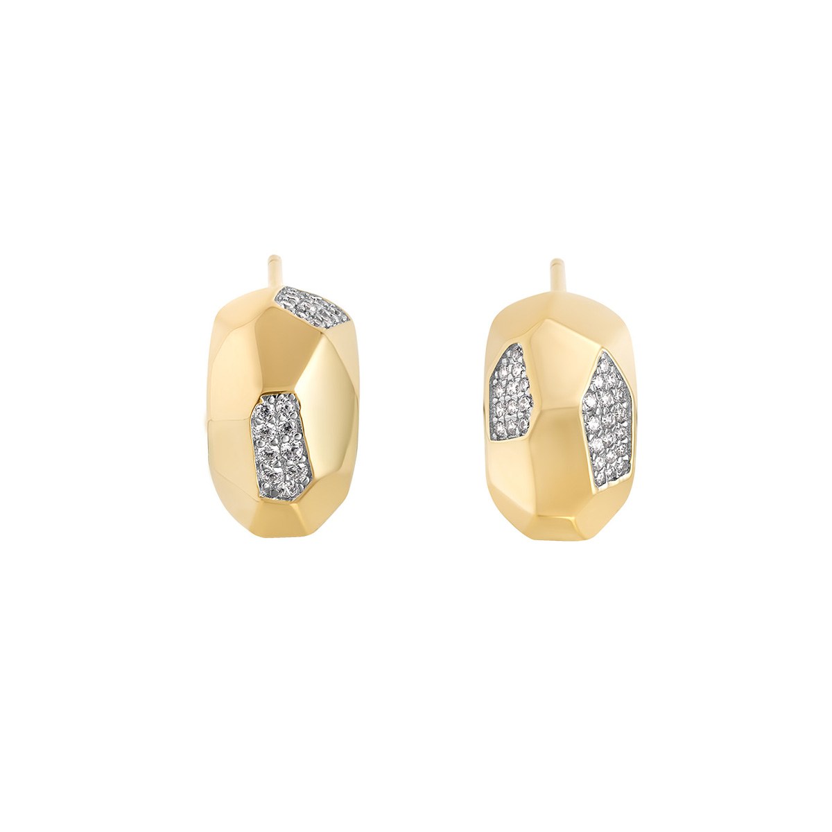 Sterling Silver Yellow Gold Plated Cubic Zirconia Set Geometric Domed Hoop Earrings