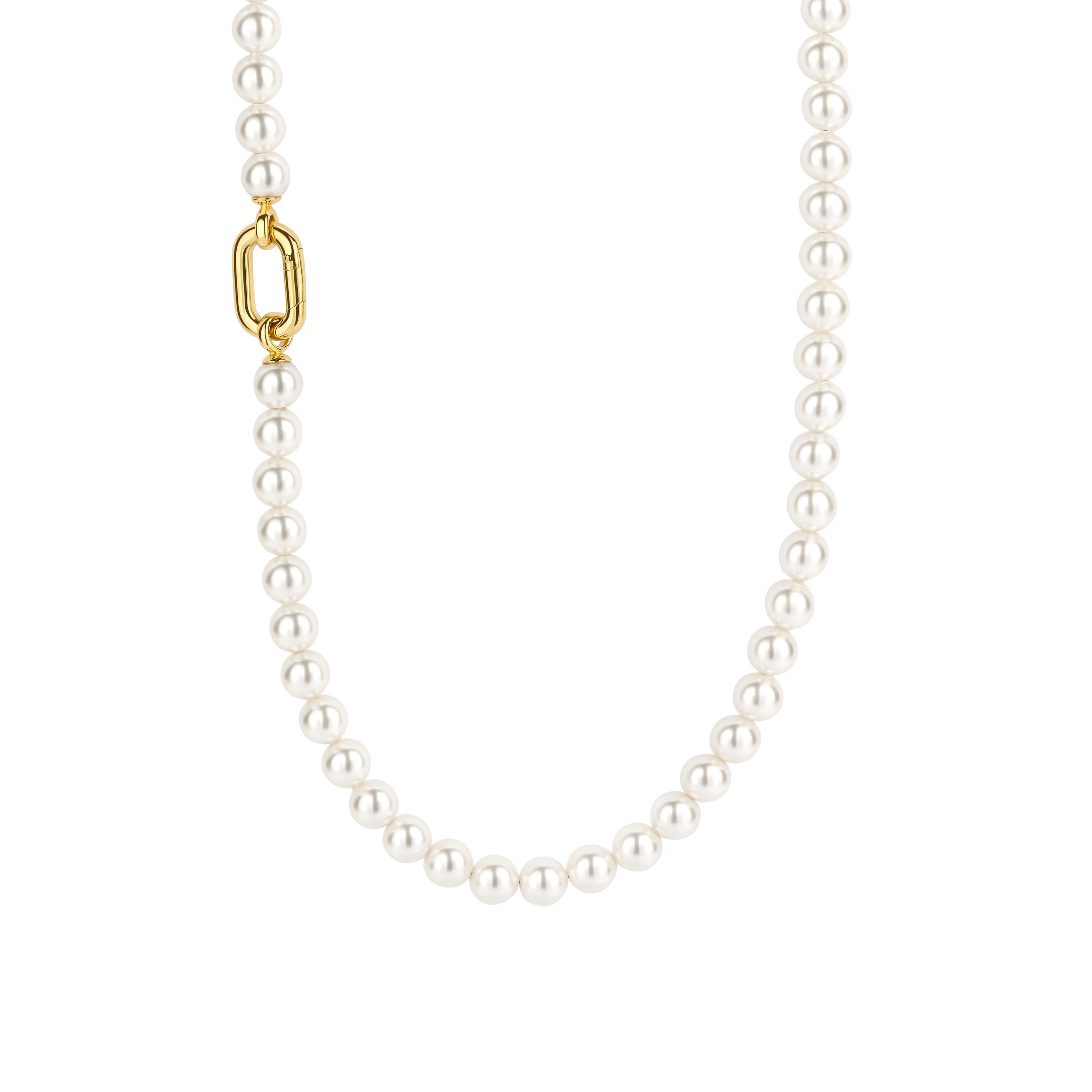 Ti Sento Synthetic Pearl Necklace with Sterling Silver Yellow Gold Plated Clasp 45cm