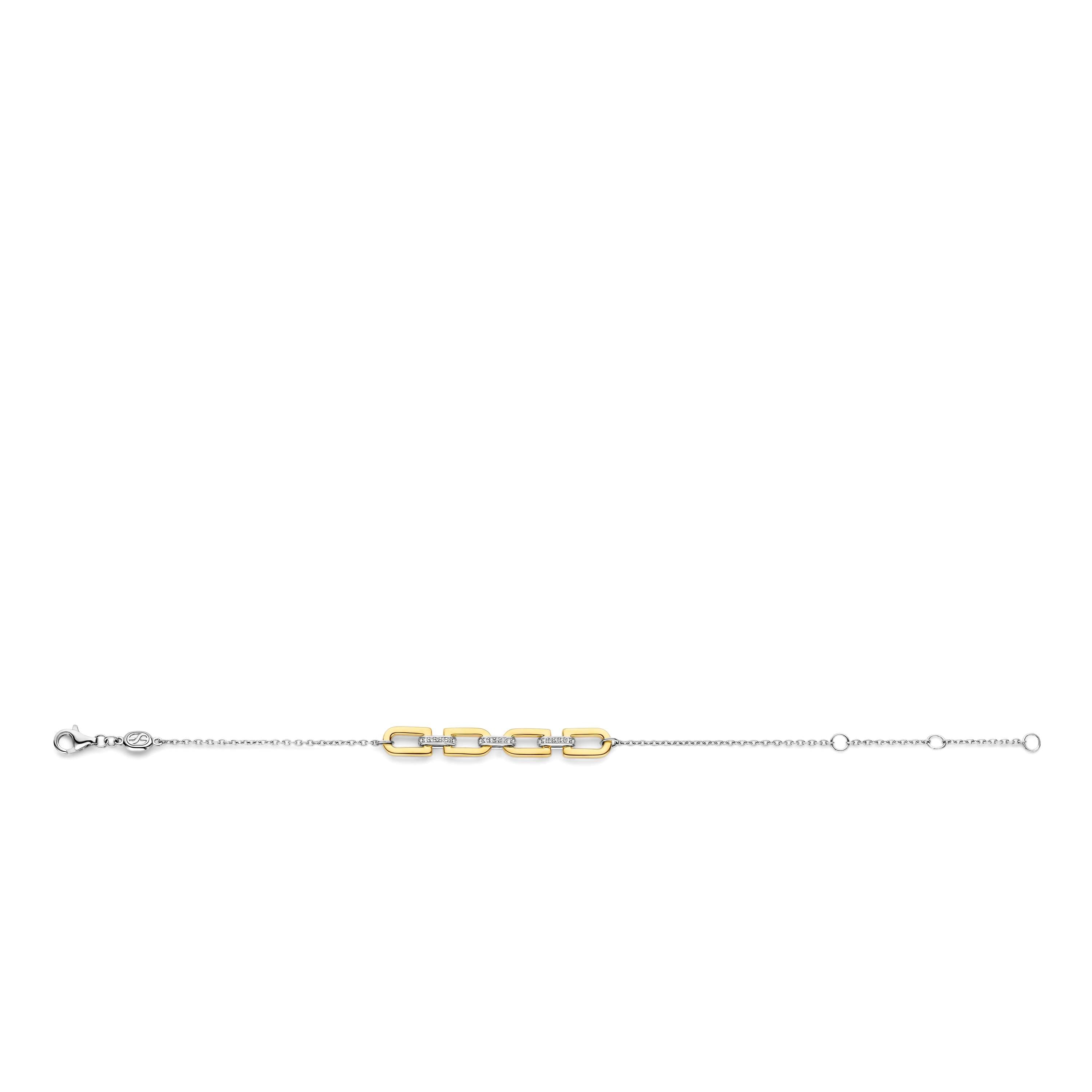 Ti Sento Sterling Silver & Yellow Gold Plated Plain & Cubic Zirconia Links Bracelet 16-20cm