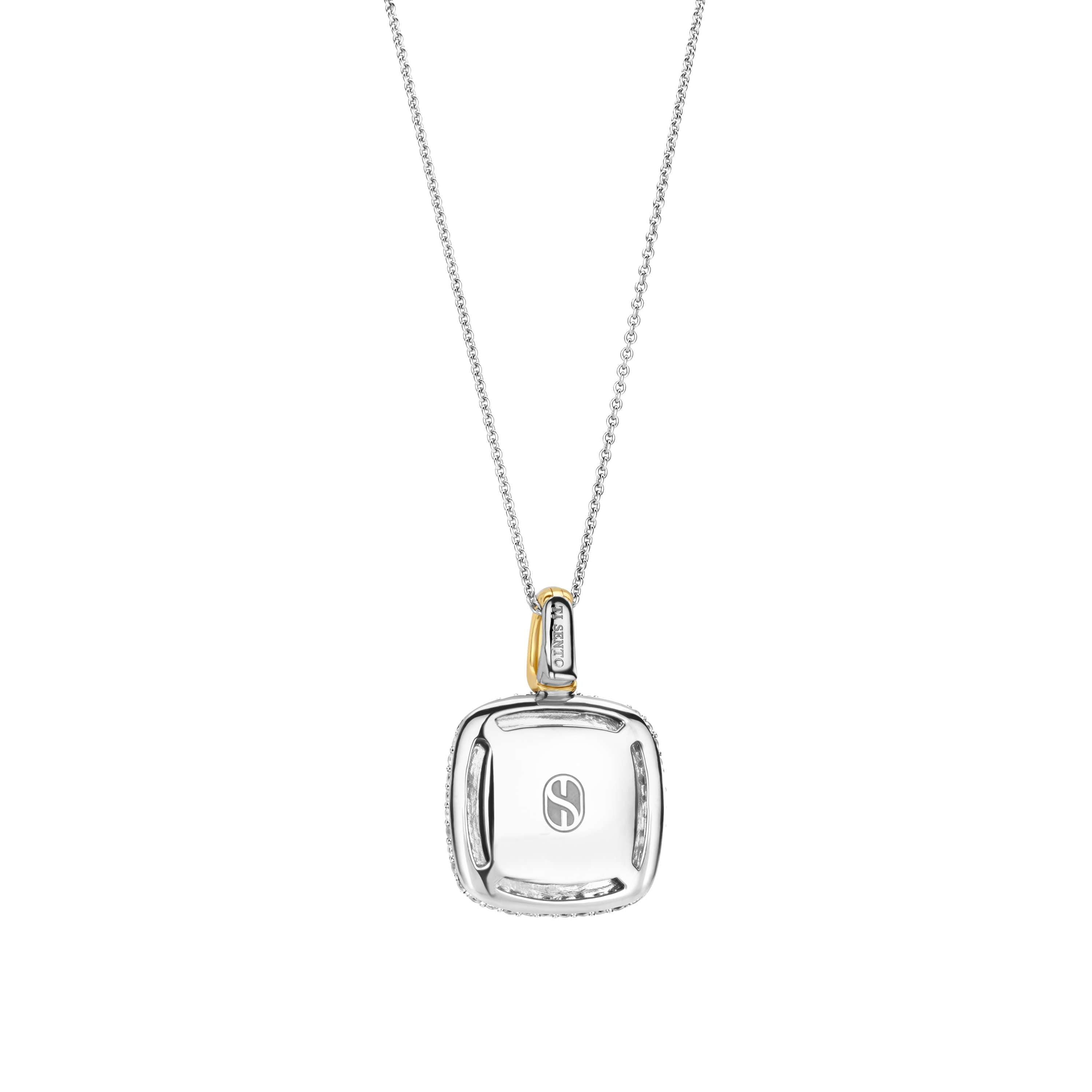 Ti Sento Sterling Silver & Yellow Gold Plated Mother of Pearl Cushion Shape Pendant with Cubic Zirconia 45cm