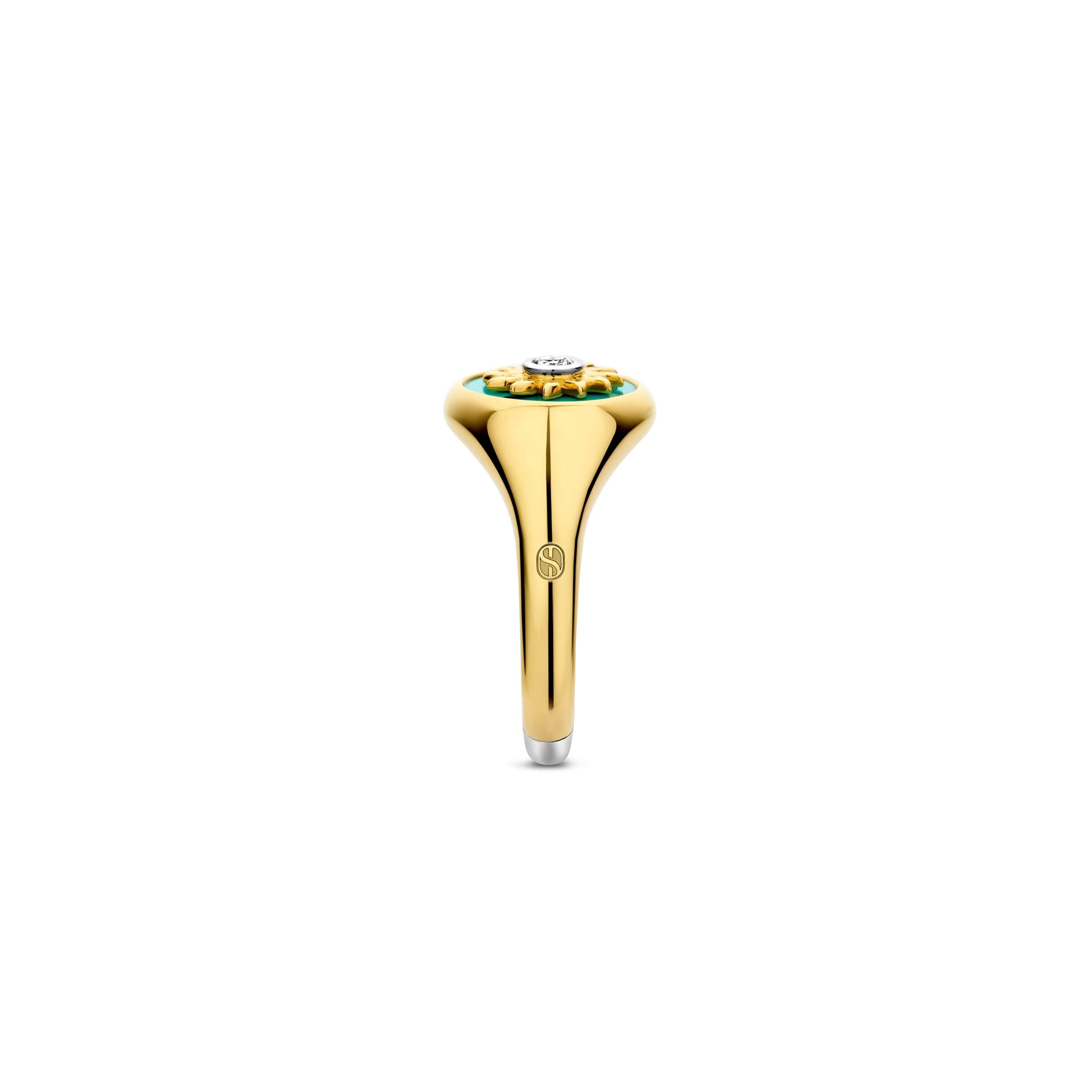 Ti Sento Sterling Silver & Yellow Gold Plated Cubic Zirconia Sun Turquise Signet Ring (Size 56)