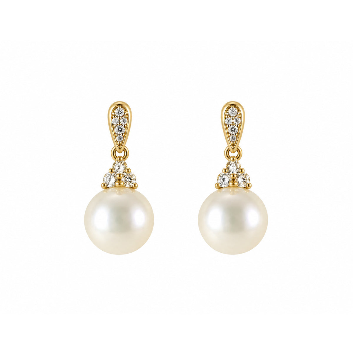 9ct Yellow Gold Diamond And Freshwater Pearl Drop Earrings