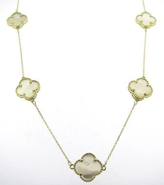 9ct Yellow Gold Mother Of Pearl Clover Necklet