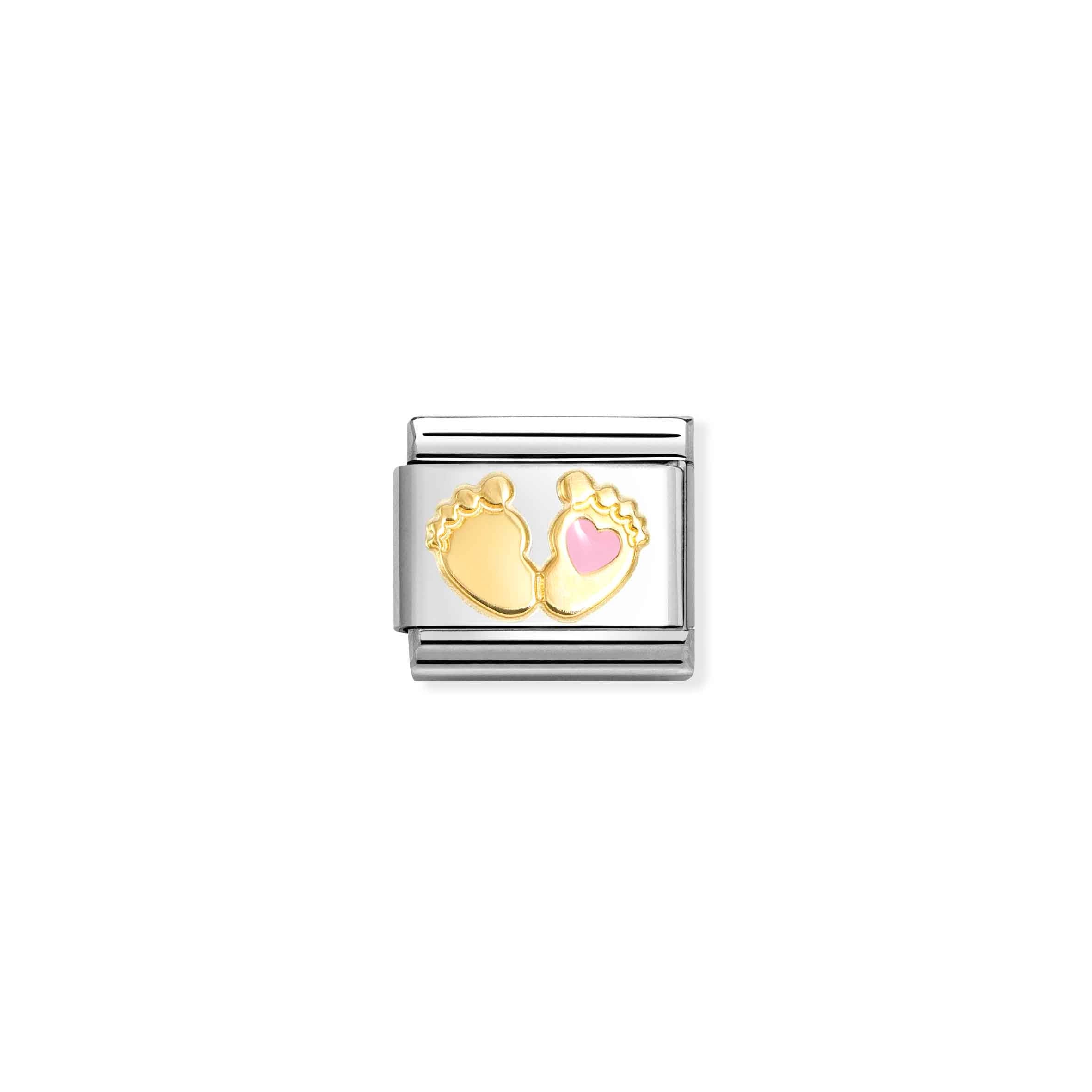 Nomination Composable Classic Pink Foot Charm - Stainless Steel & 18k Gold with Enamel