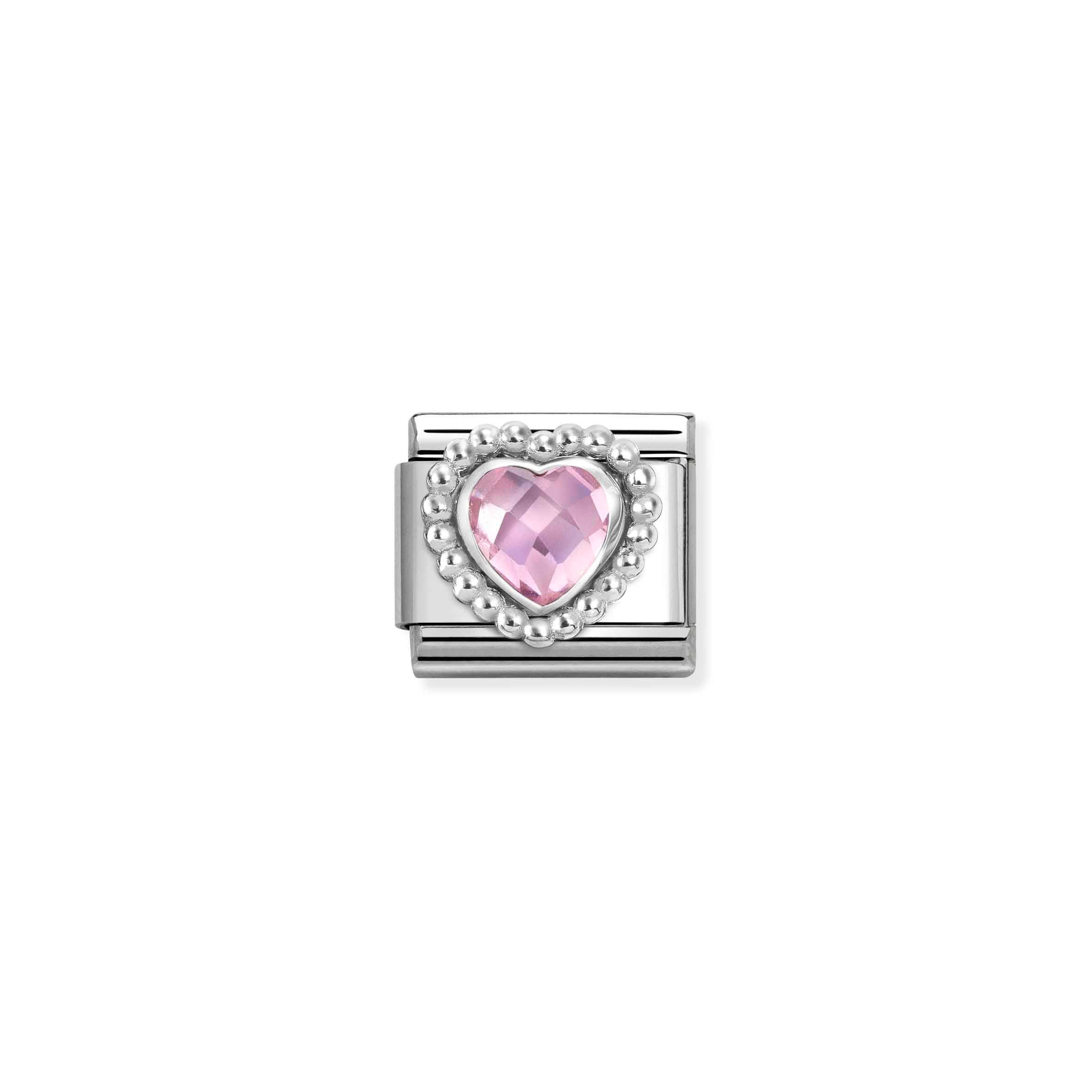 Nomination Composable Classic Faceted Pink Cubic Zirconia Heart with Beaded Edge Charm - Stainless Steel & Sterling Silver