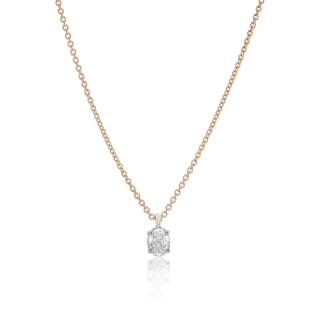 9ct Yellow Gold Pendant With Oval Cut Diamond Set In White Gold