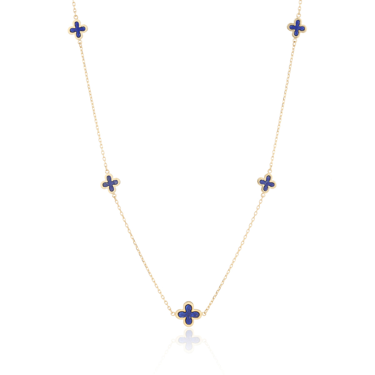 9ct Yellow Gold Five Lapis Flower Necklace