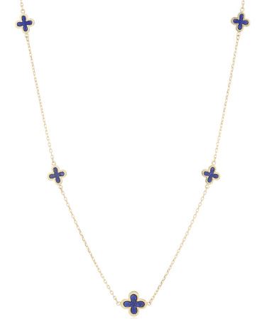 9ct Yellow Gold Five Lapis Flower Necklace