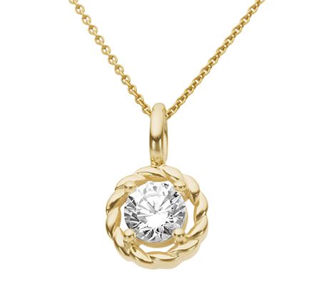9ct Yellow Gold Cubic Zirconia Rope Edge Pendant Necklace