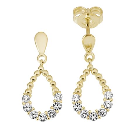 9ct Yellow Gold Cubic Zirconia Open Oval Drop Stud Earrings