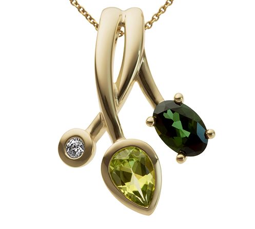 9ct Yellow Gold Green Tourmaline Peridot Diamond Pendant