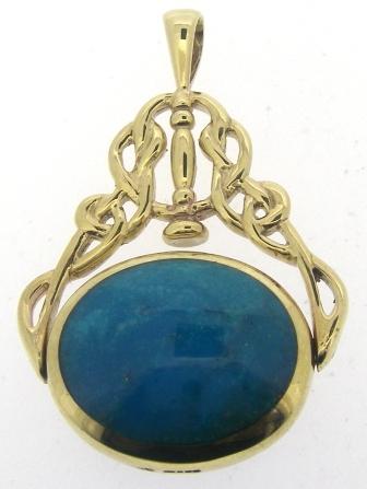 Vintage 9ct Yellow Gold Turquoise And Onyx Double Sided Fob