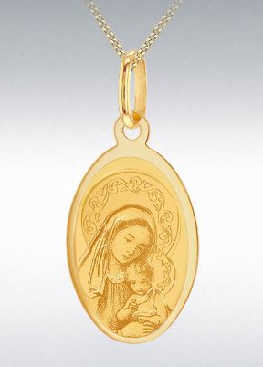 9ct Yellow Gold Oval Mary & Child Pendant