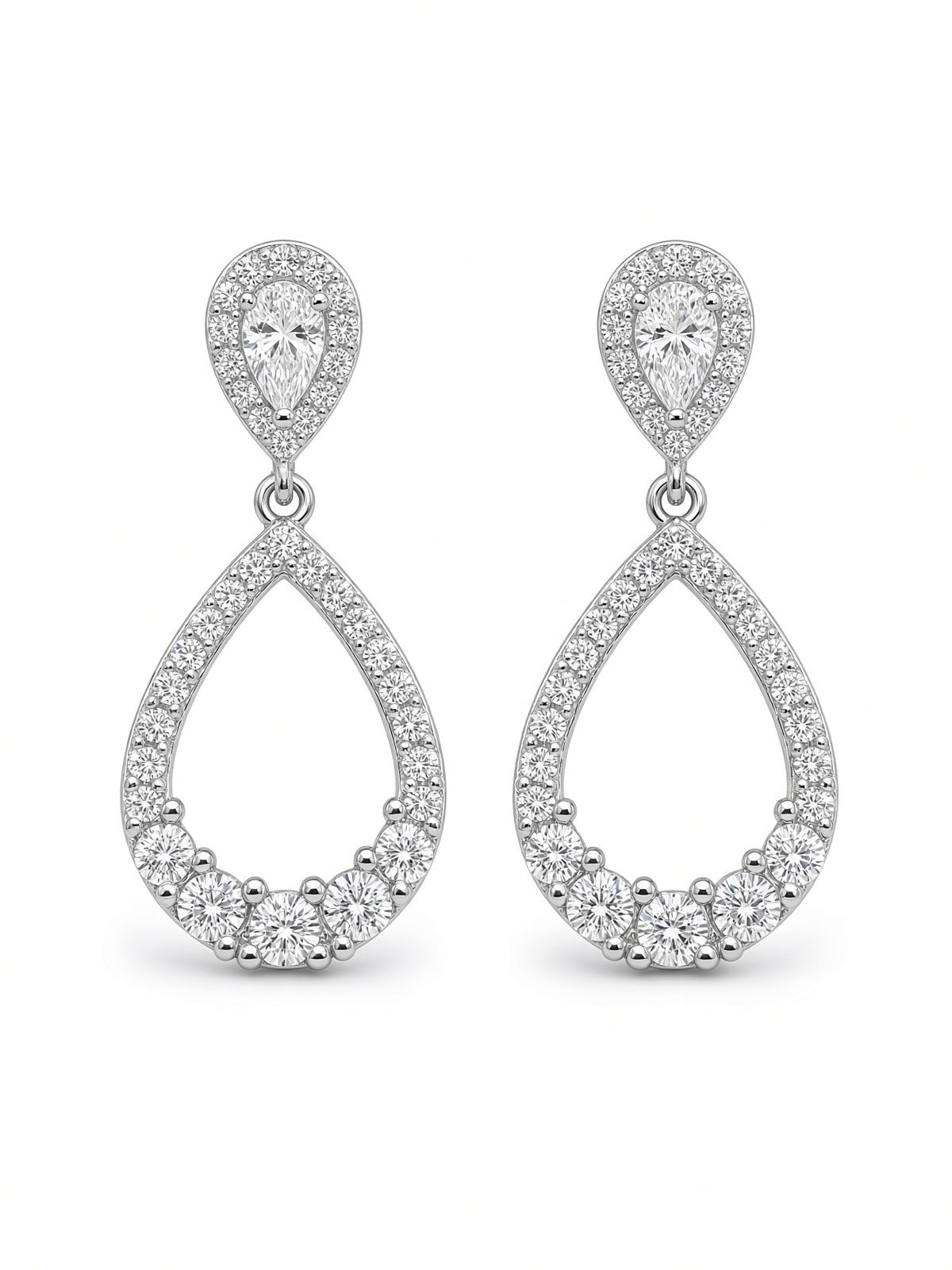 Sterling Silver Pear Shape CZ Drop Earrings