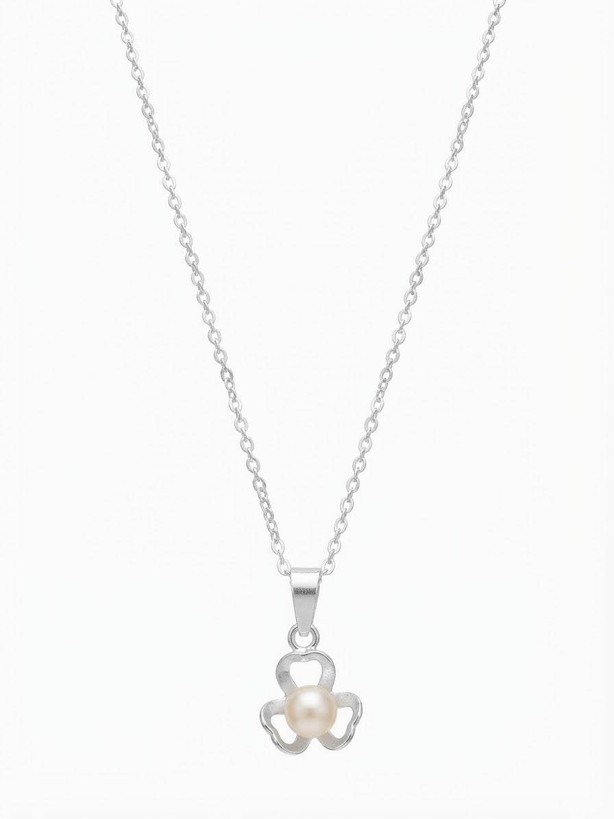 Sterling Silver Synthetic Pearl Flower Pendant 16.5"