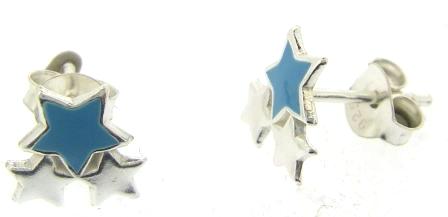 Sterling Silver Blue Triple Star Stud Earrings