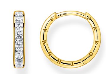 Thomas Sabo Yellow Gold Plated Sterling Silver Pave Hoop Earrings with Cubic Zirconia