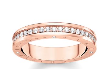 Thomas Sabo Sterling Silver Rose Gold Plate Band with Cubic Zirconia Ring