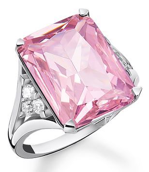 Thomas Sabo Sterling Silver Octagon Cut Pink Stone Ring with Cubic Zirconia