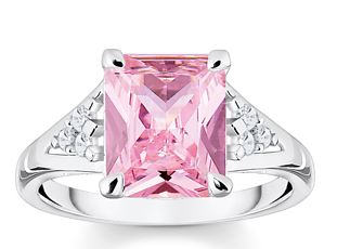 Thomas Sabo Sterling Silver Octagon Pink Stone Ring with Cubic Zirconia