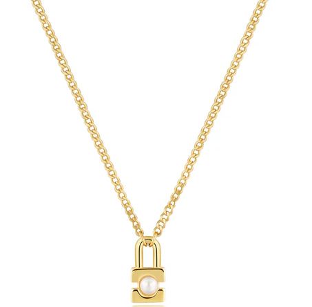 Ania Haie Silver and Yellow Gold Plated Shell Pearl Padlock Necklace
