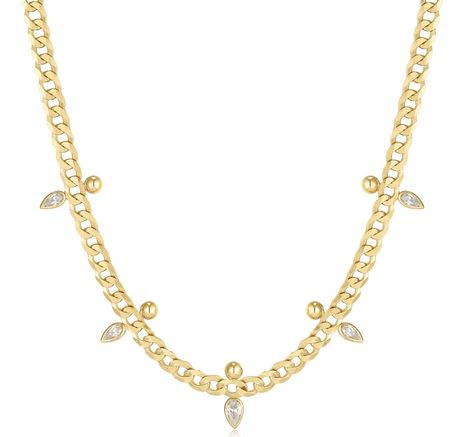 Ania Haie Silver and Yellow Gold Plated Curb Chain With Cubic Zirconia Point Necklace