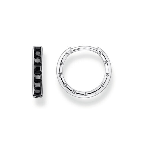 Thomas Sabo Sterling Silver Black CZ Hoop Earrings