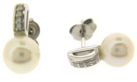 9ct White Gold Pearl And Diamond Drop Earrings
