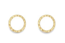 9ct Yellow Gold Diamond Cut Open Circle Stud Earrings
